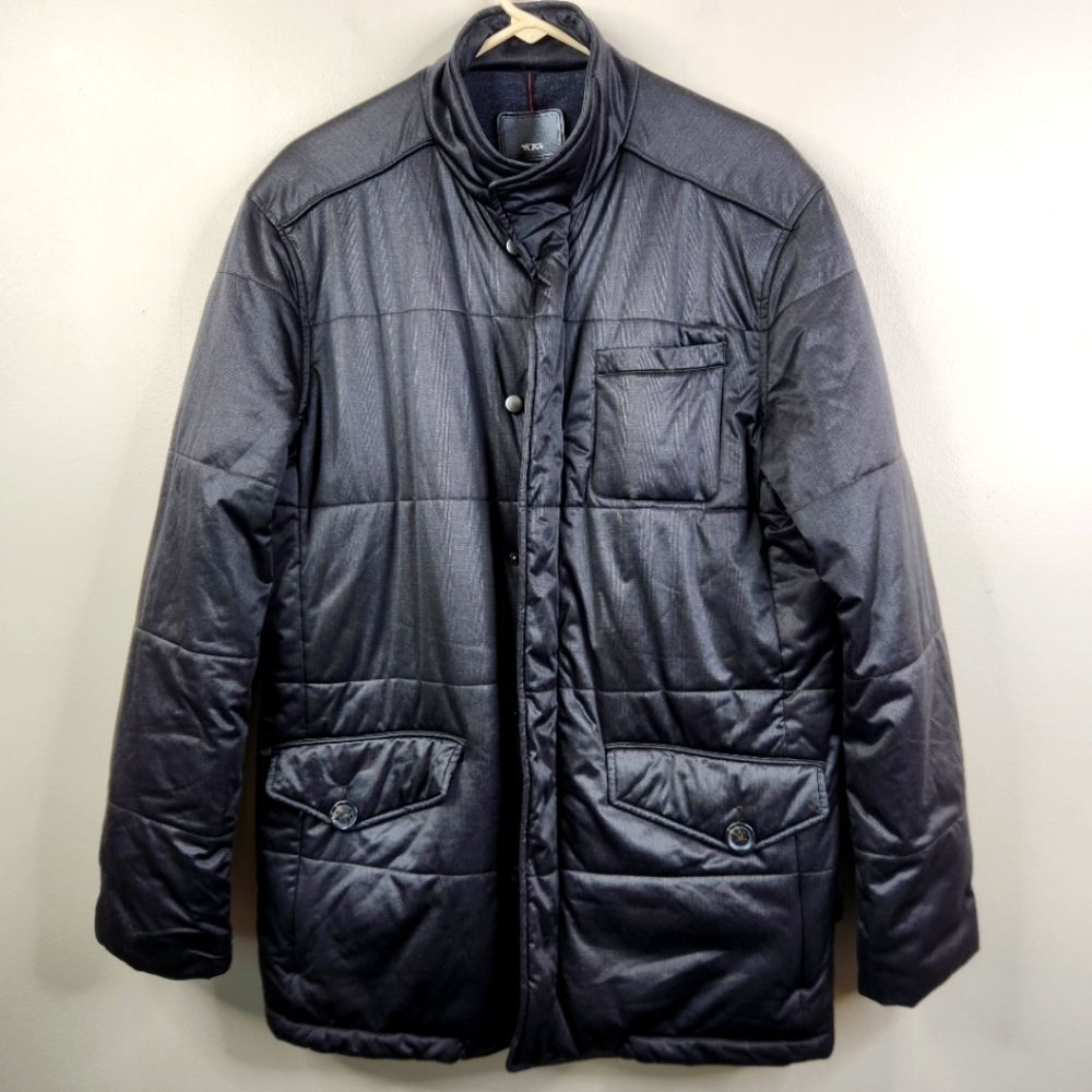 Tumi Mens Multipocket Full Zip Thermore Insulated Mock Neck Puffer Jacket Medium